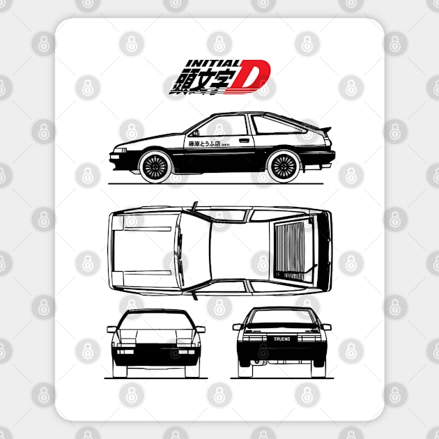 Initial D AE86 Toyota Trueno Blueprint Magnet by Industree Designs